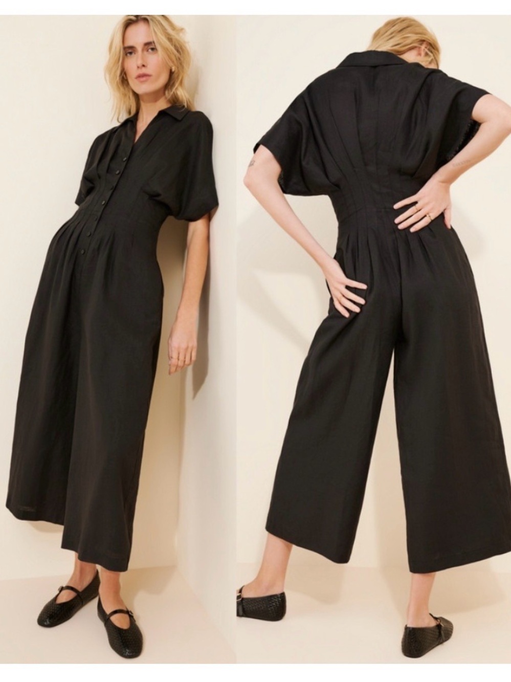 Exquise Melrose Black Linen Jumpsuit Size Large